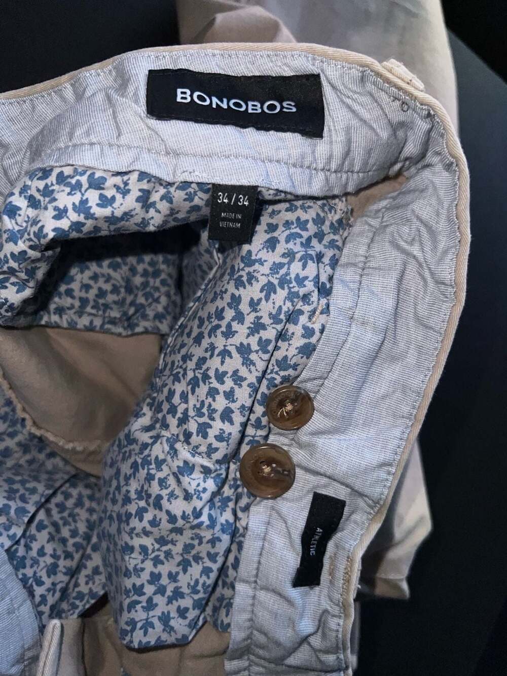 Bonobos Athletic Chino Pants Size 34x34 Beige Cotton Blend